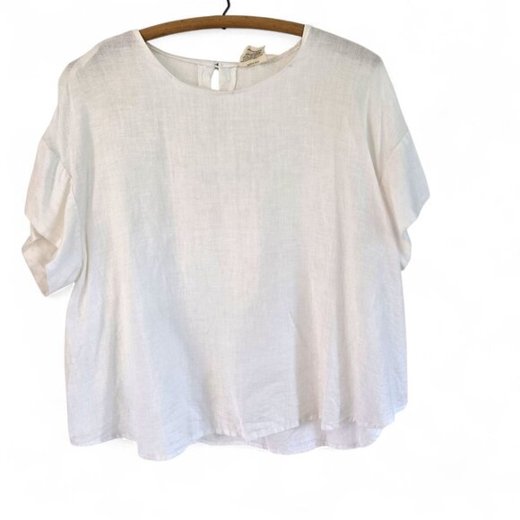 Reistor Tops - Reistor Womens White Hemp Blouse 2XL Round Neck Cap Sleeve